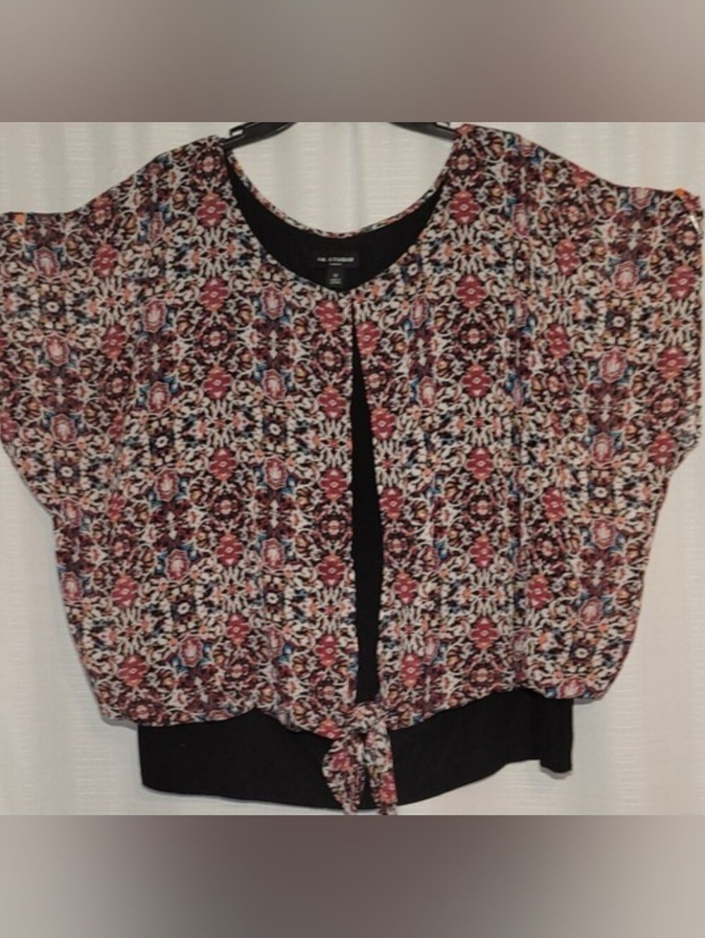 I.N. Studio Black Tunic with Sheer Multicolor Floral Print